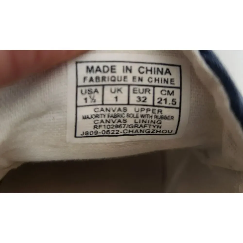 Polo Ralph Lauren Graftyn Canvas Sneakers Kids Size 1.5 Sand Navy Excellent Cond